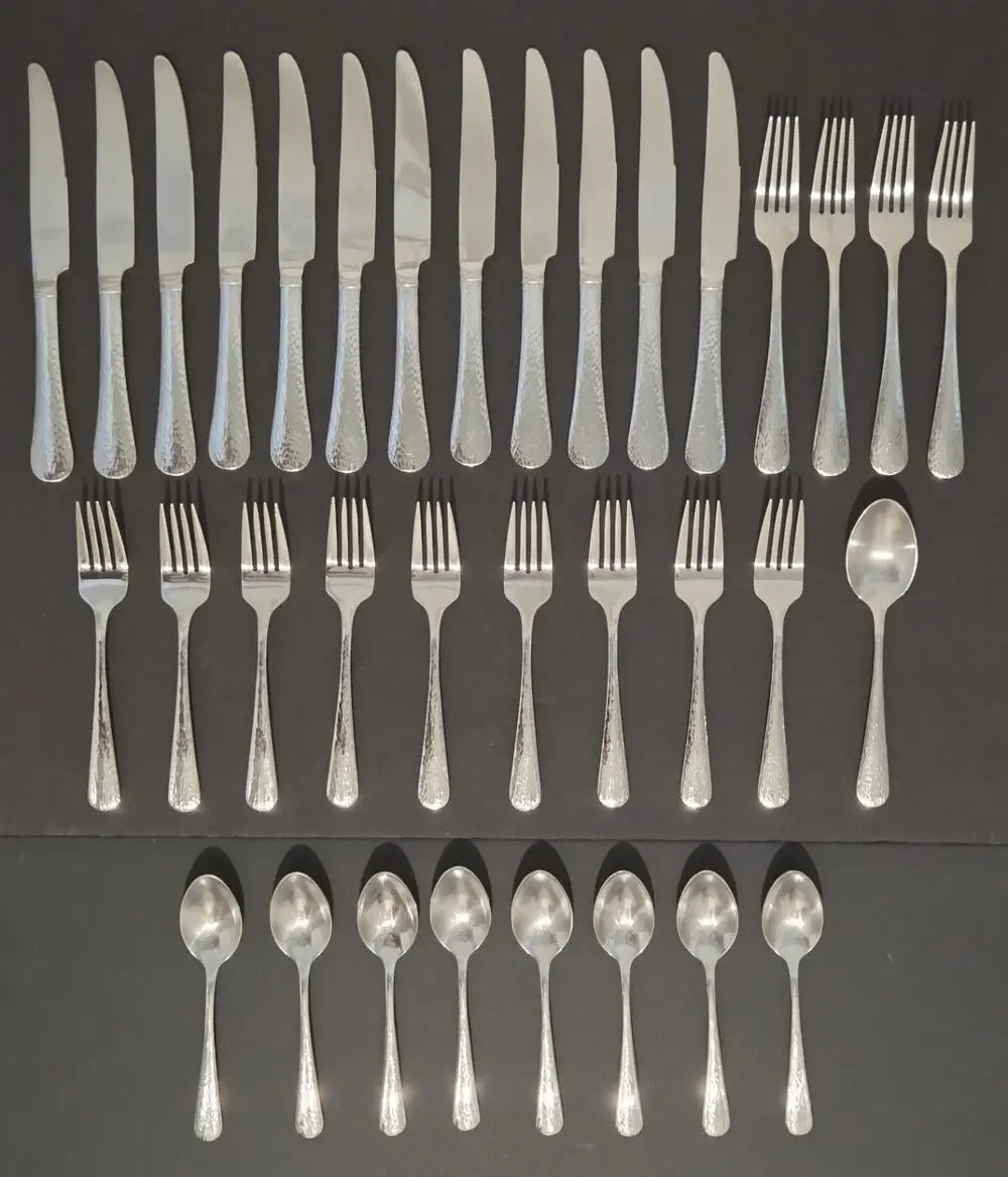 Reed & Barton River Hammered Stainless 18/10 Flatware Set Of 34 Pieces